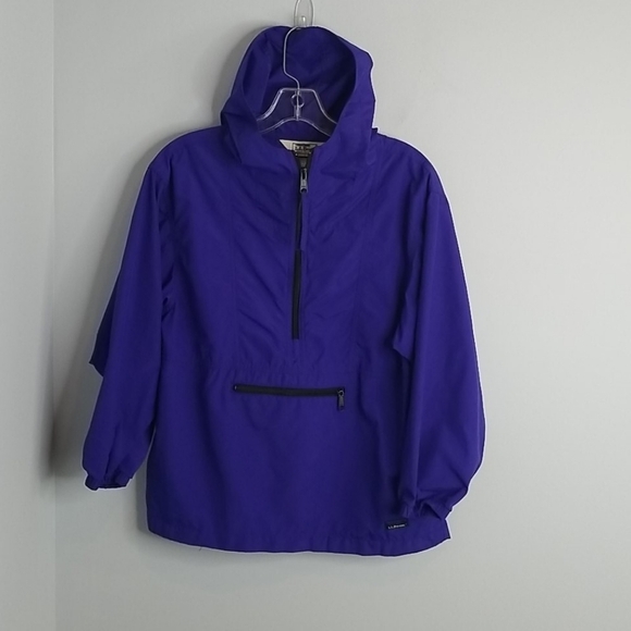VTG LL BEAN Girls Purple Hooded Windbreaker Medium - Picture 1 of 9